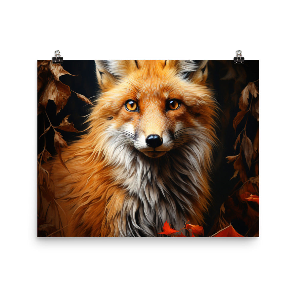 Fuchs Porträt und Herbstblätter - Malerei - Poster camping xxx 40.6 x 50.8 cm