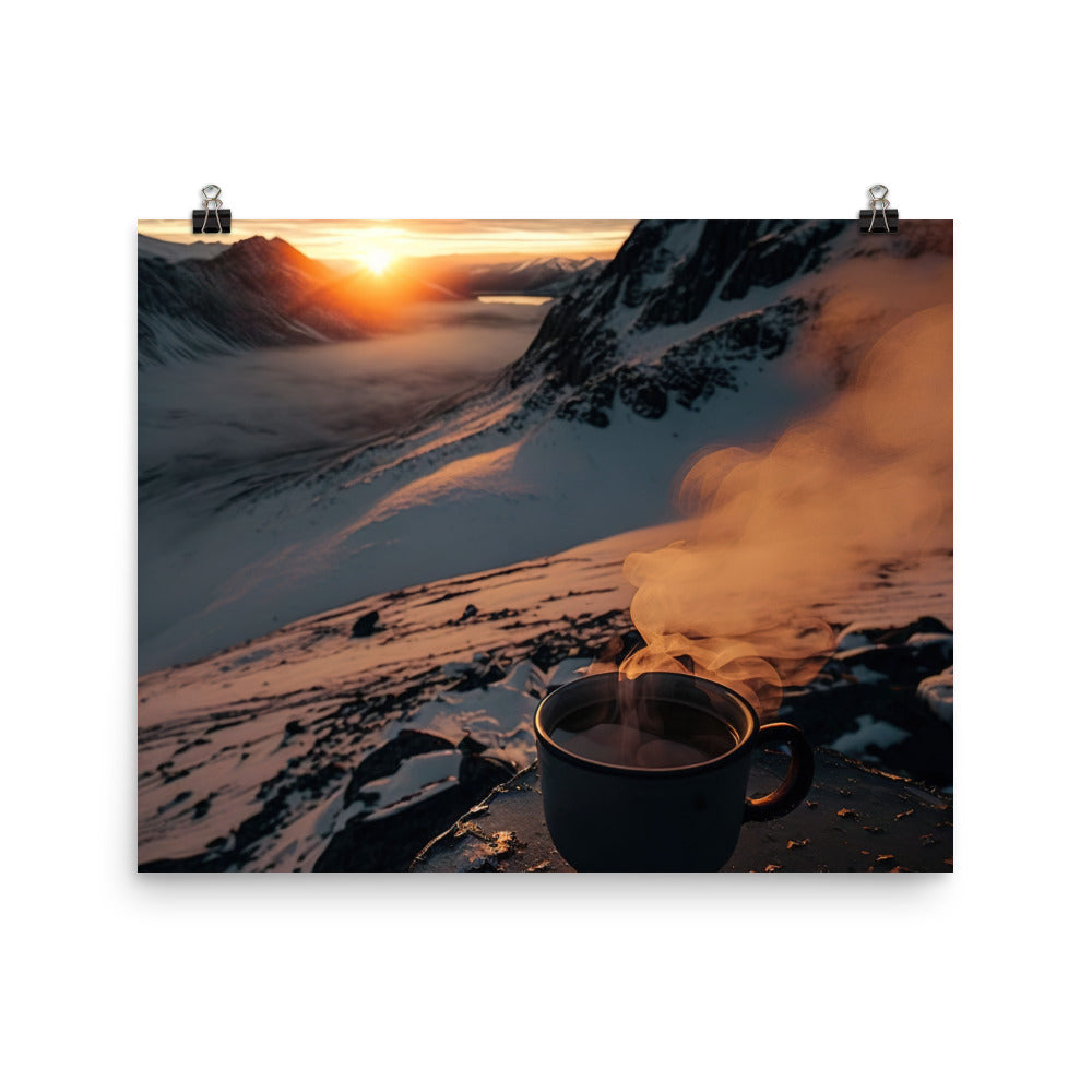 Heißer Kaffee auf einem schneebedeckten Berg - Poster berge xxx 40.6 x 50.8 cm