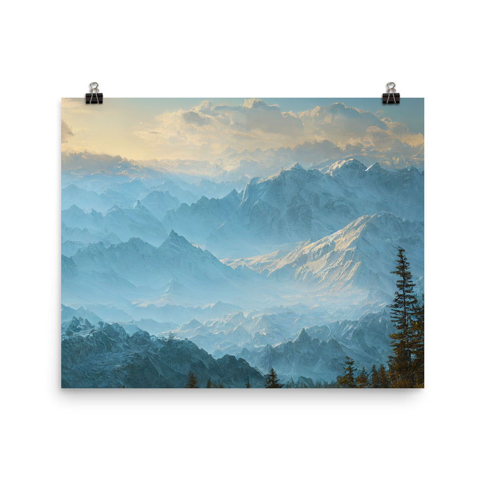 Schöne Berge mit Nebel bedeckt - Ölmalerei - Poster berge xxx 40.6 x 50.8 cm