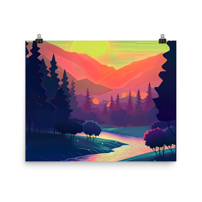 Berge, Fluss, Sonnenuntergang - Malerei - Poster berge xxx 40.6 x 50.8 cm