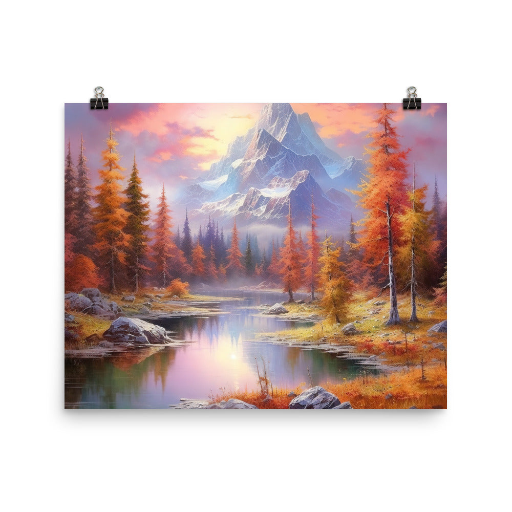 Landschaftsmalerei - Berge, Bäume, Bergsee und Herbstfarben - Poster berge xxx 40.6 x 50.8 cm