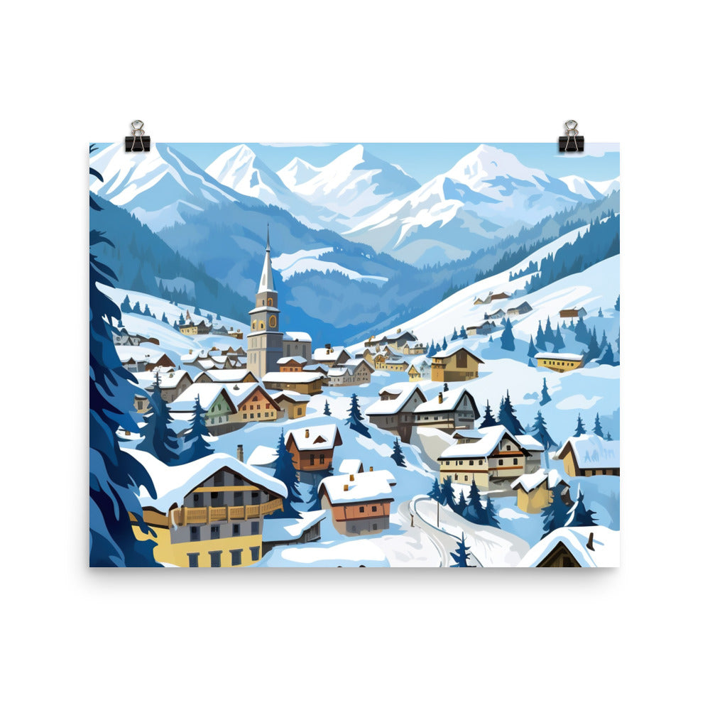 Kitzbühl - Berge und Schnee - Landschaftsmalerei - Poster ski xxx 40.6 x 50.8 cm