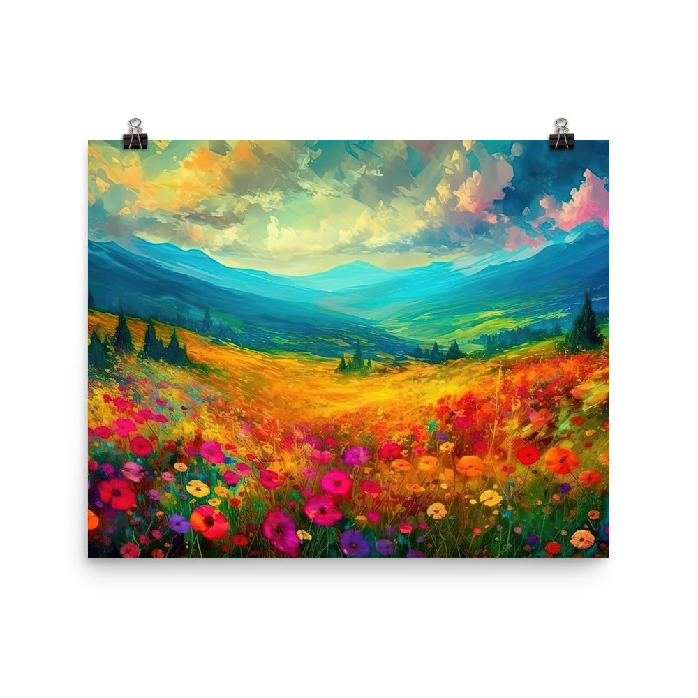 Berglandschaft und schöne farbige Blumen - Malerei - Poster berge xxx 40.6 x 50.8 cm