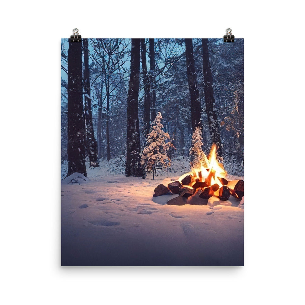 Lagerfeuer im Winter - Camping Foto - Poster camping xxx 40.6 x 50.8 cm