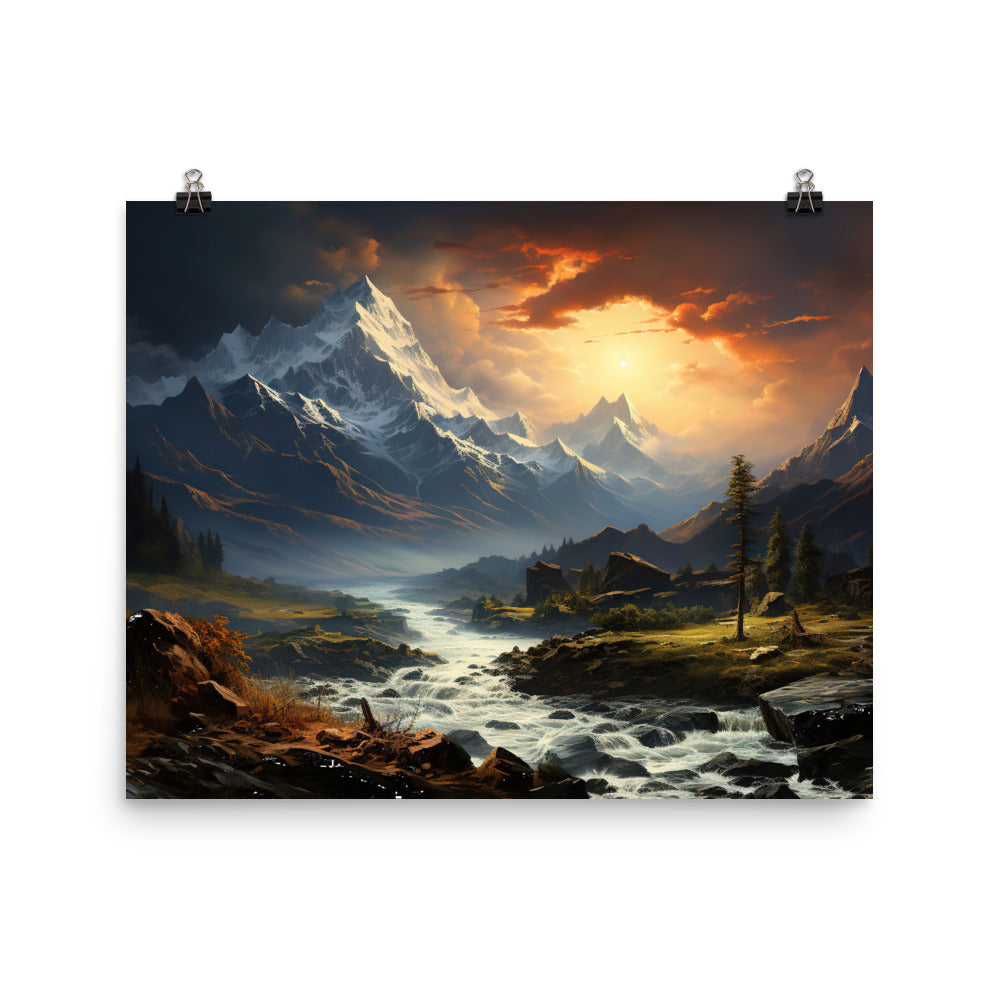 Berge, Sonne, steiniger Bach und Wolken - Epische Stimmung - Poster berge xxx 40.6 x 50.8 cm