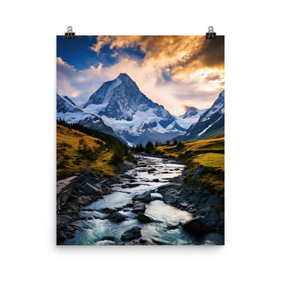 Berge und steiniger Bach - Epische Stimmung - Poster berge xxx 40.6 x 50.8 cm