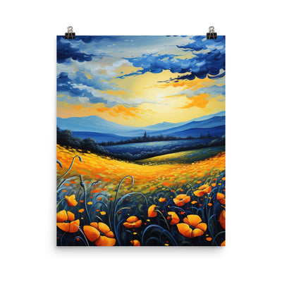 Berglandschaft mit schönen gelben Blumen - Landschaftsmalerei - Poster berge xxx 40.6 x 50.8 cm