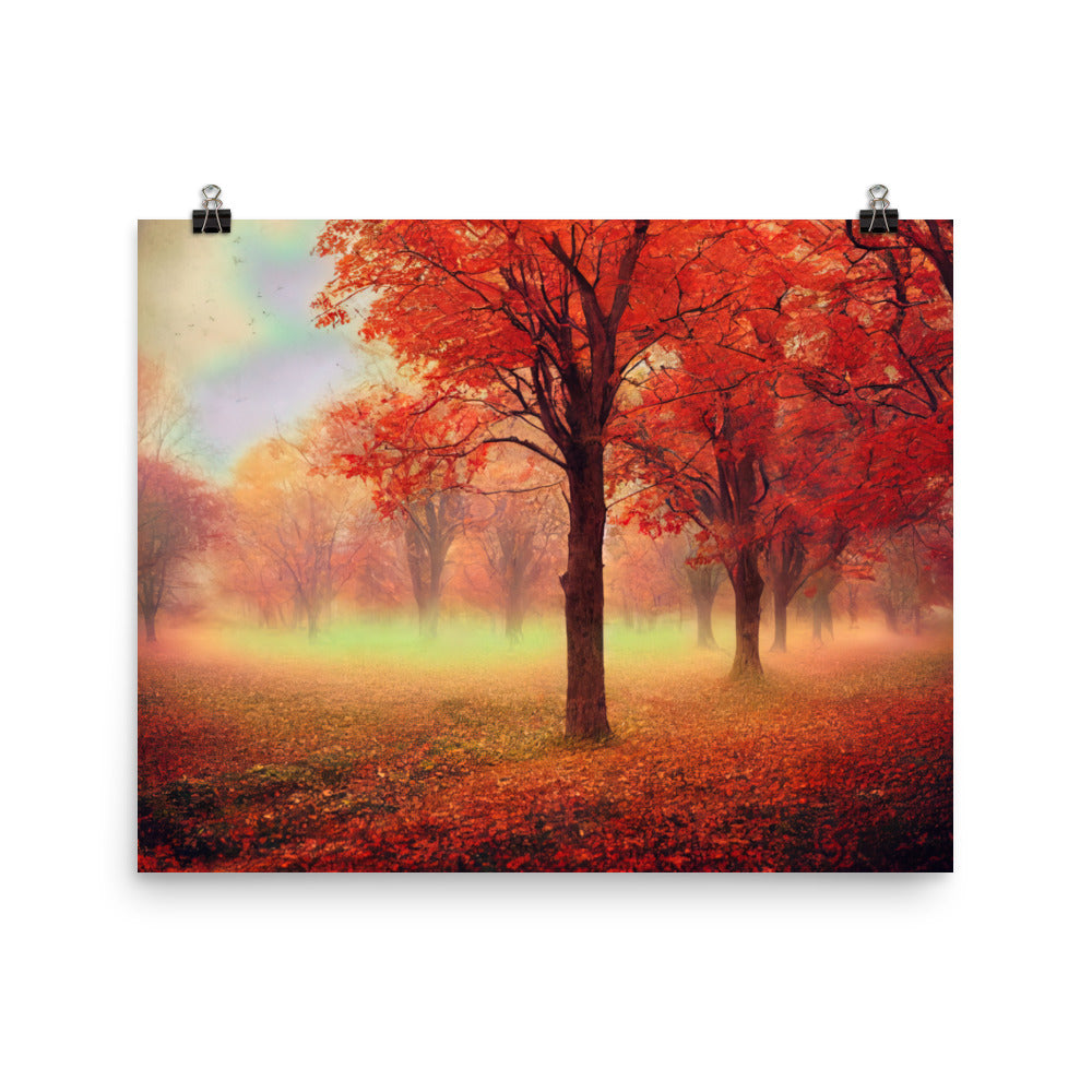 Wald im Herbst - Rote Herbstblätter - Poster camping xxx 40.6 x 50.8 cm