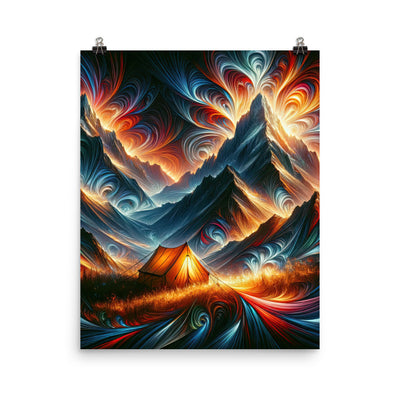 Abstrakte Kunst der Alpen, wo die Berge mit dynamischen Farben und Mustern pulsieren und eine Szene Energie schaffen - Enhanced Matte camping xxx yyy zzz 40.6 x 50.8 cm