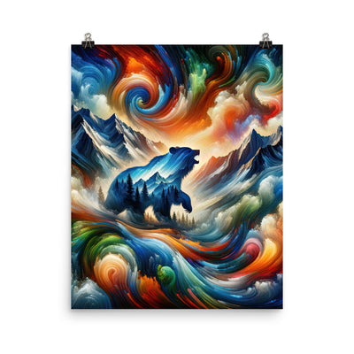 Lebendige Alpen und Bären Sillhouette über Berggipfel - Abstraktes Gemälde - Poster camping xxx yyy zzz 40.6 x 50.8 cm