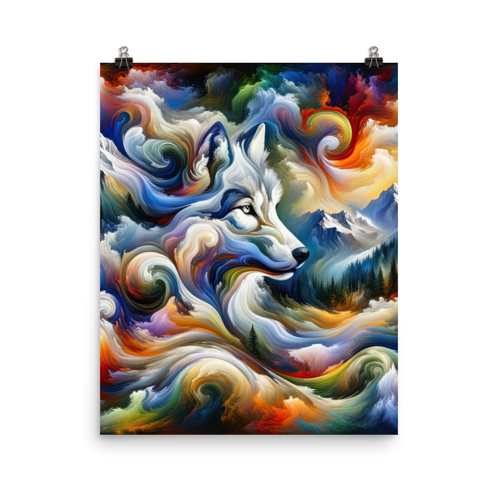 Abstraktes Alpen Gemälde: Wirbelnde Farben und Majestätischer Wolf, Silhouette (AN) - Poster xxx yyy zzz 40.6 x 50.8 cm