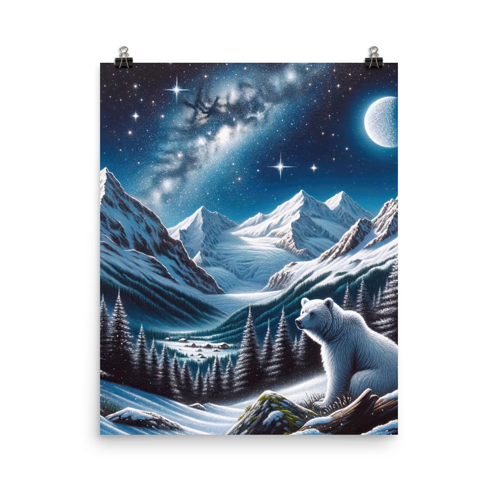 Sternennacht und Eisbär: Acrylgemälde mit Milchstraße, Alpen und schneebedeckte Gipfel - Poster camping xxx yyy zzz 40.6 x 50.8 cm