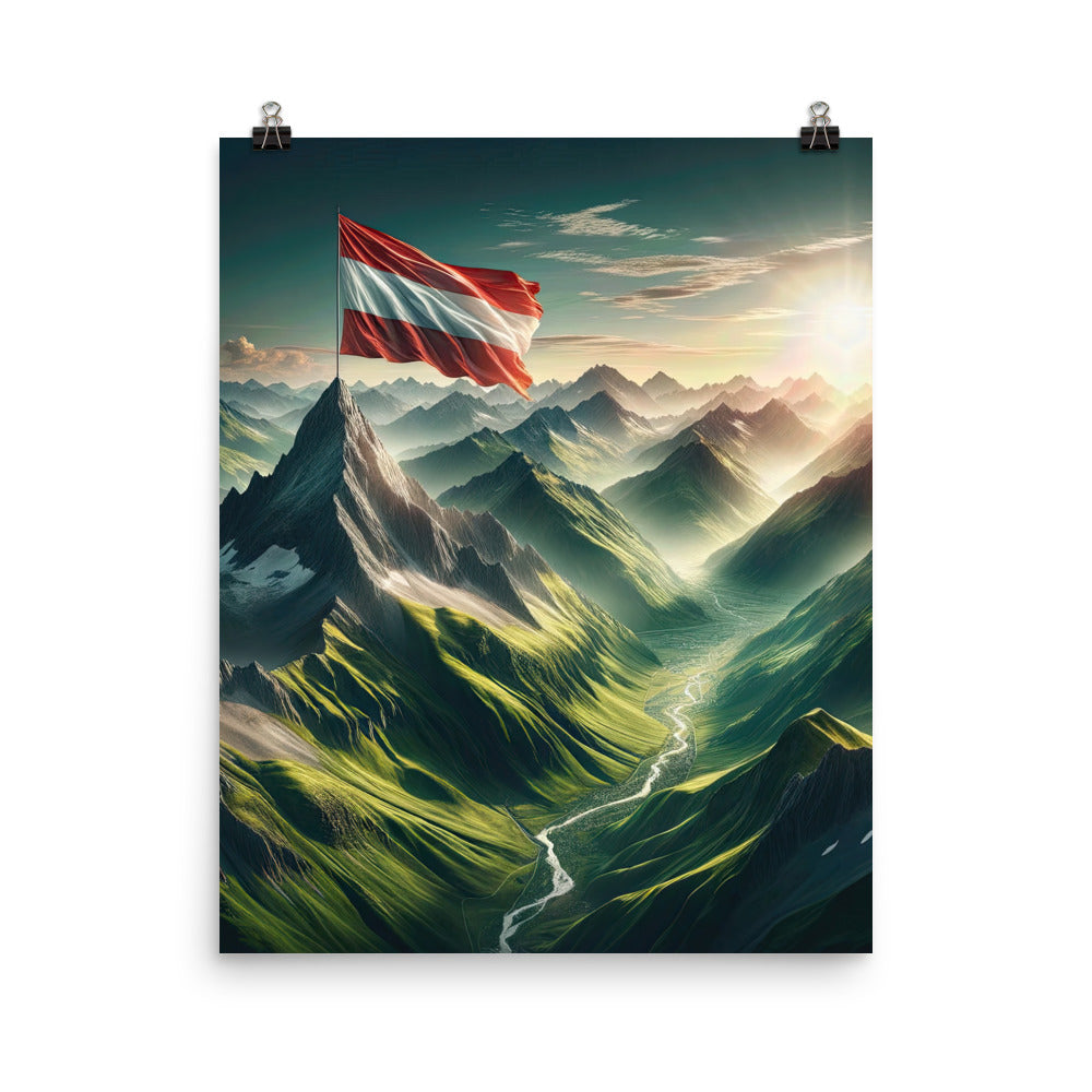 Alpen Gebirge: Fotorealistische Bergfläche mit Österreichischer Flagge - Poster berge xxx yyy zzz 40.6 x 50.8 cm
