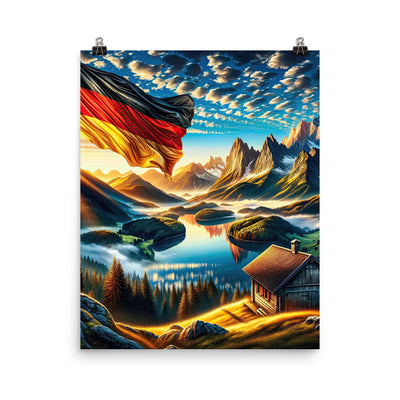 Alpen Gebirge im Morgenlicht: Kunstwerk mit Deutsche Flagge - Poster berge xxx yyy zzz 40.6 x 50.8 cm