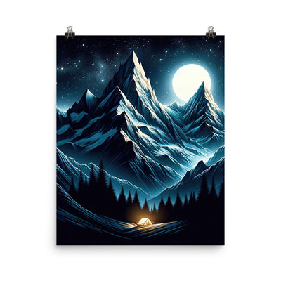 Alpennacht mit Zelt: Mondglanz auf Gipfeln und Tälern, sternenklarer Himmel - Poster berge xxx yyy zzz 40.6 x 50.8 cm