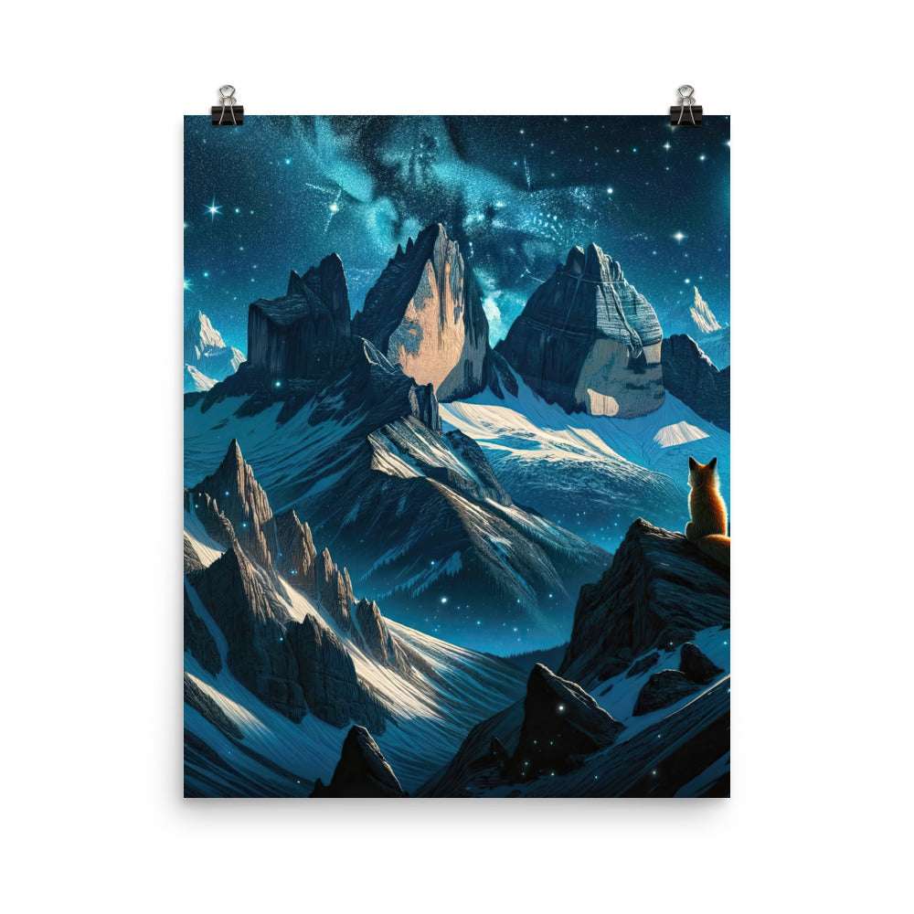 Fuchs in Alpennacht: Digitale Kunst der eisigen Berge im Mondlicht - Poster camping xxx yyy zzz 40.6 x 50.8 cm