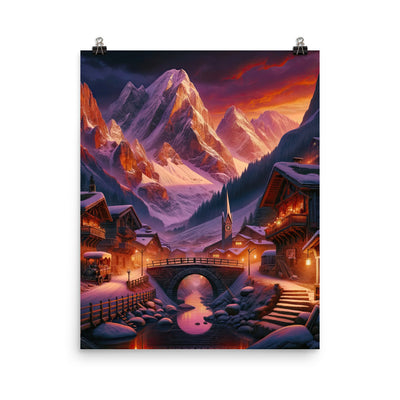 Magische Alpenstunde: Digitale Kunst mit warmem Himmelsschein über schneebedeckte Berge - Poster berge xxx yyy zzz 40.6 x 50.8 cm