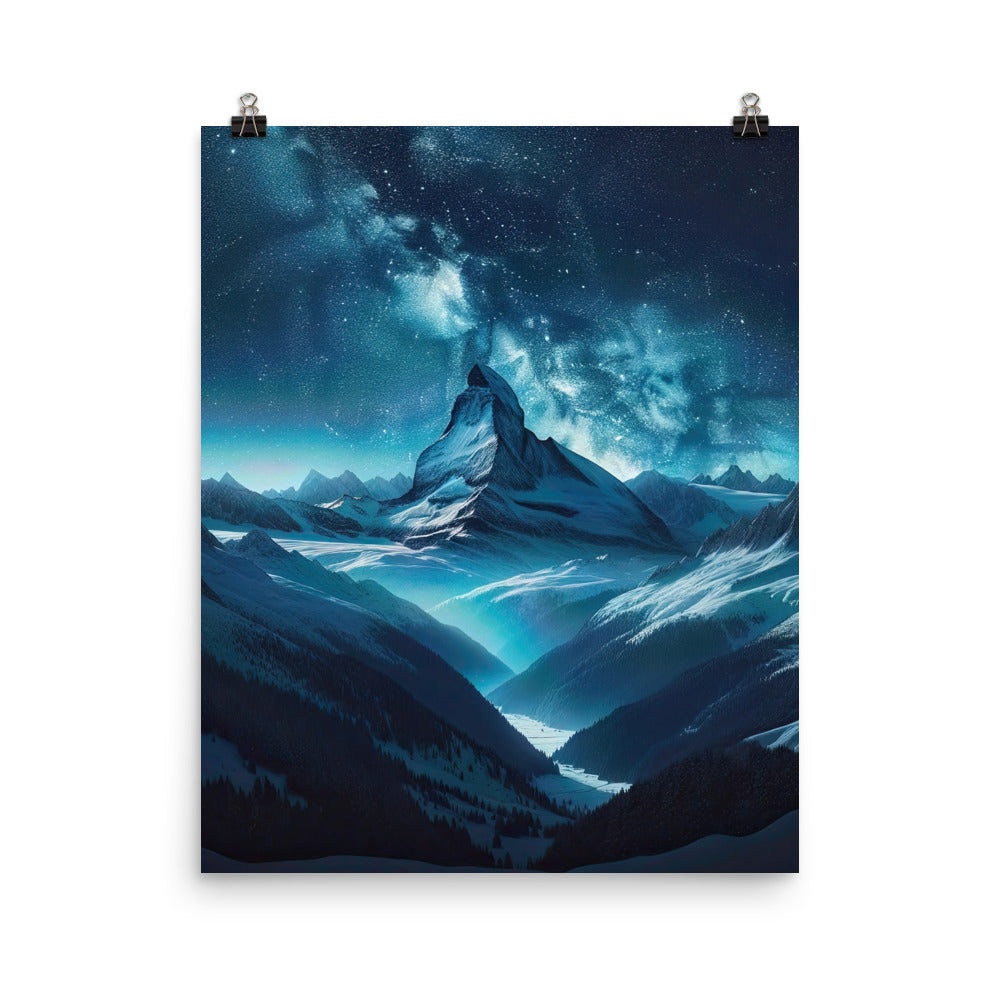 Winterabend in den Bergen: Digitale Kunst mit Sternenhimmel - Poster berge xxx yyy zzz 40.6 x 50.8 cm
