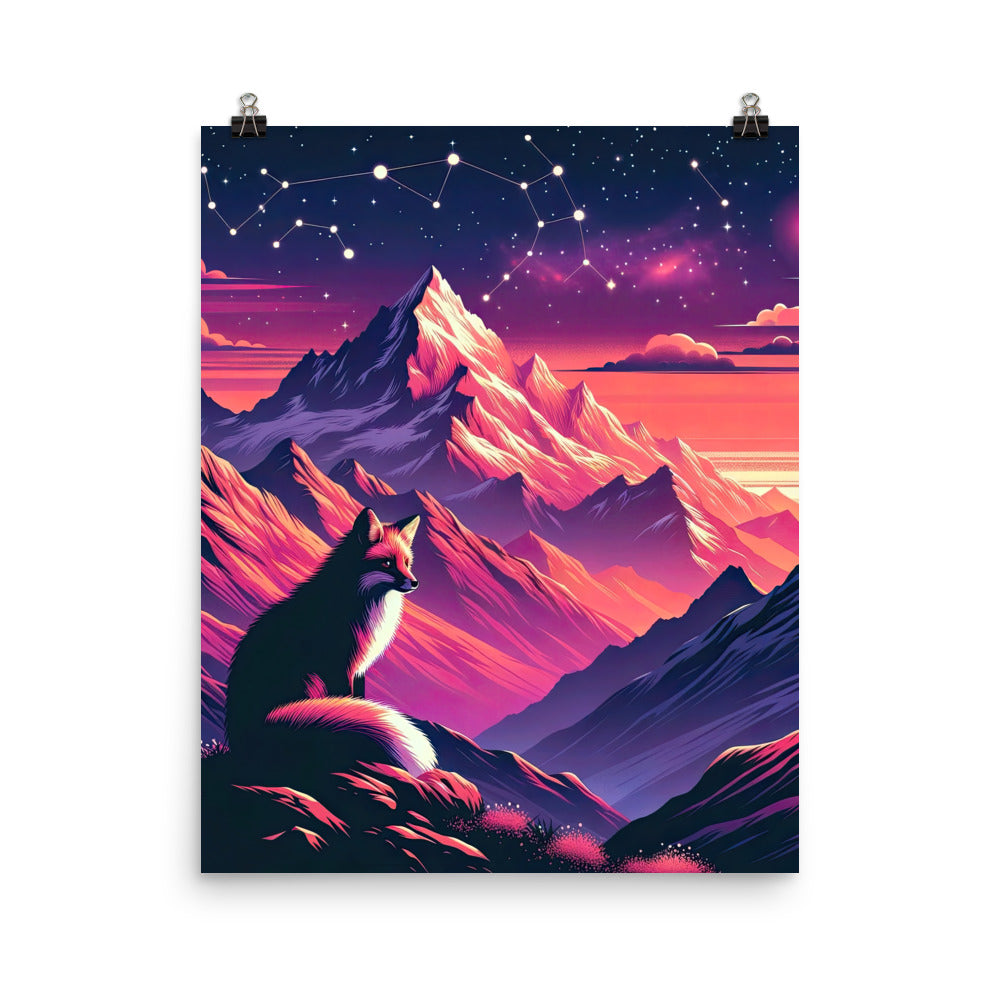 Fuchs im dramatischen Sonnenuntergang: Digitale Bergillustration in Abendfarben - Poster camping xxx yyy zzz 40.6 x 50.8 cm