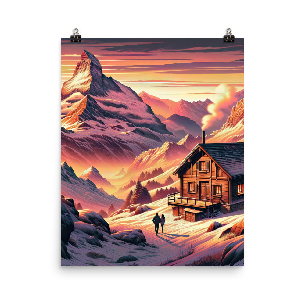 Berghütte im goldenen Sonnenuntergang: Digitale Alpenillustration - Poster berge xxx yyy zzz 40.6 x 50.8 cm