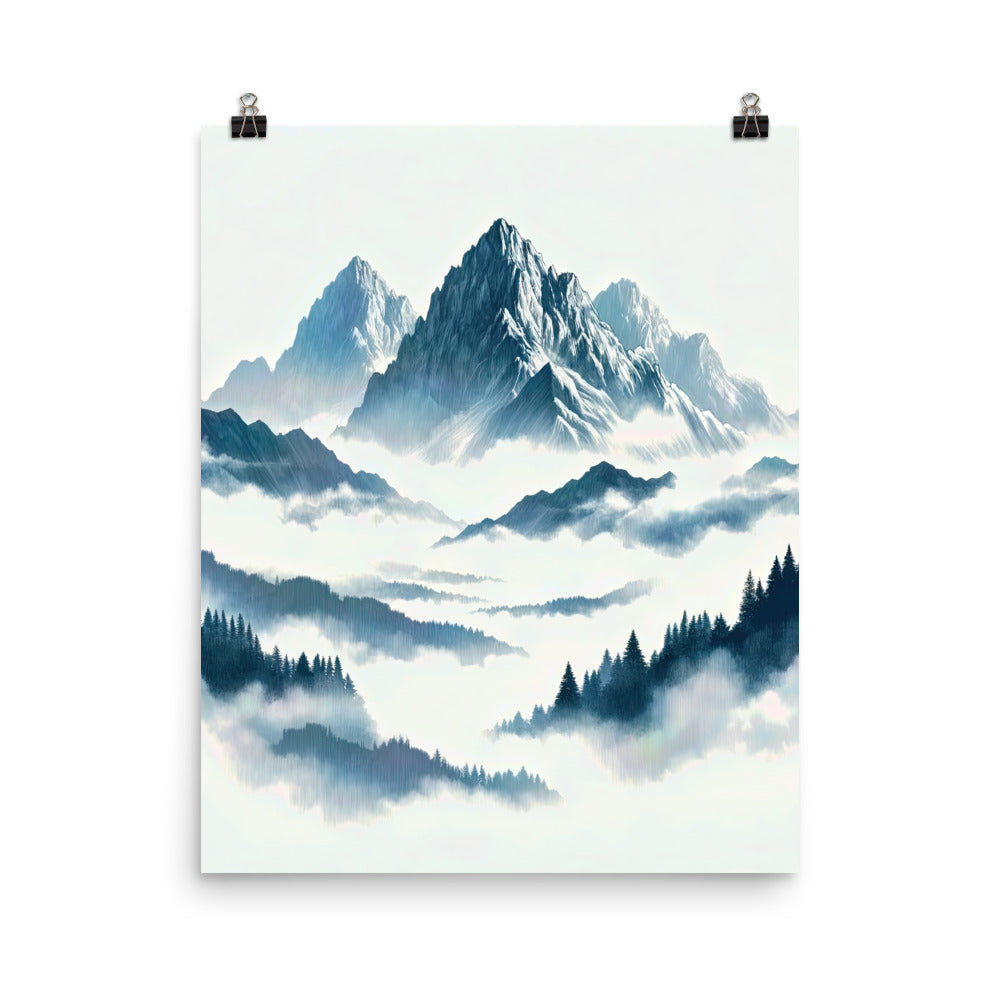 Nebeliger Alpenmorgen-Essenz, verdeckte Täler und Wälder - Poster berge xxx yyy zzz 40.6 x 50.8 cm