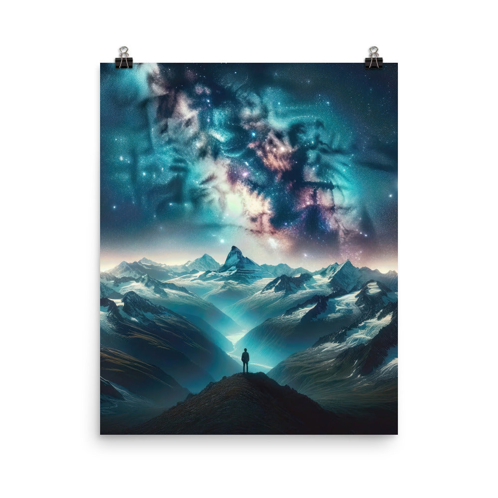 Alpennacht mit Milchstraße: Digitale Kunst mit Bergen und Sternenhimmel - Poster wandern xxx yyy zzz 40.6 x 50.8 cm