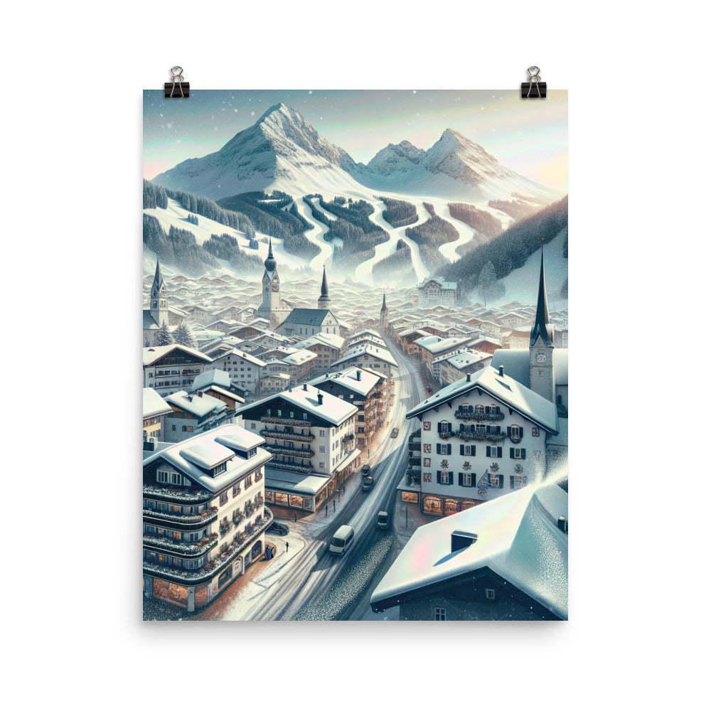 Winter in Kitzbühel: Digitale Malerei von schneebedeckten Dächern - Poster berge xxx yyy zzz 40.6 x 50.8 cm