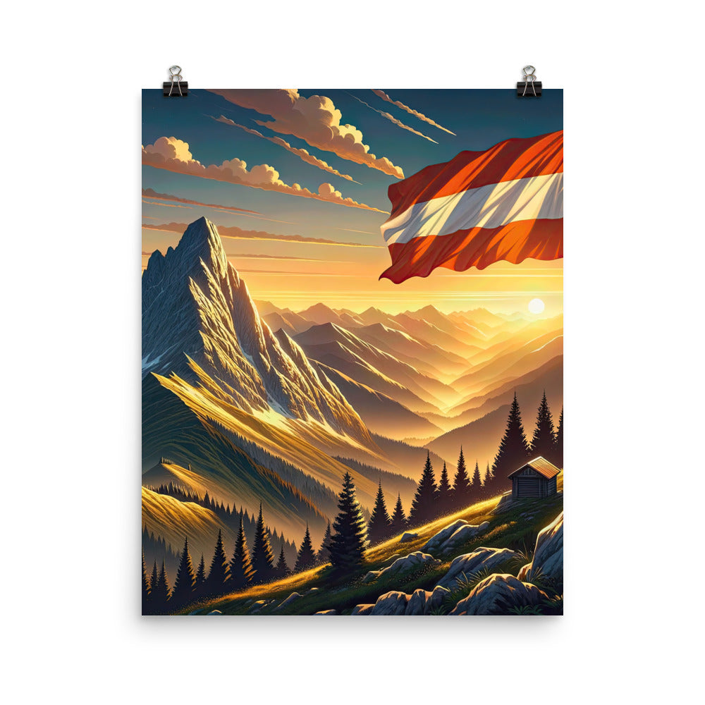 Ruhiger Alpenabend mit österreichischer Flagge und goldenem Sonnenuntergang - Poster berge xxx yyy zzz 40.6 x 50.8 cm