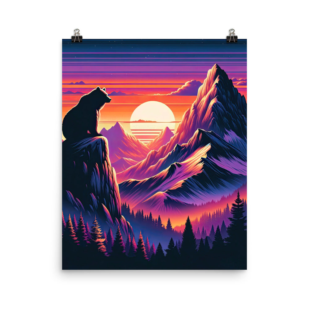 Alpen-Sonnenuntergang mit Bär auf Hügel, warmes Himmelsfarbenspiel - Poster camping xxx yyy zzz 40.6 x 50.8 cm