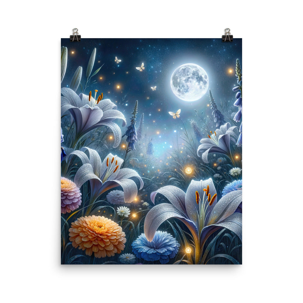 Ätherische Mondnacht auf blühender Wiese, silbriger Blumenglanz - Poster camping xxx yyy zzz 40.6 x 50.8 cm