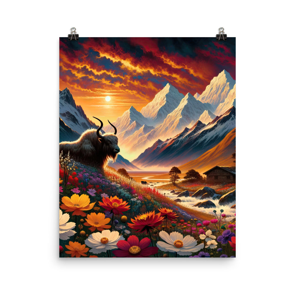 Magischer Alpenabend mit Hochlandkuh und goldener Sonnenkulisse - Poster berge xxx yyy zzz 40.6 x 50.8 cm