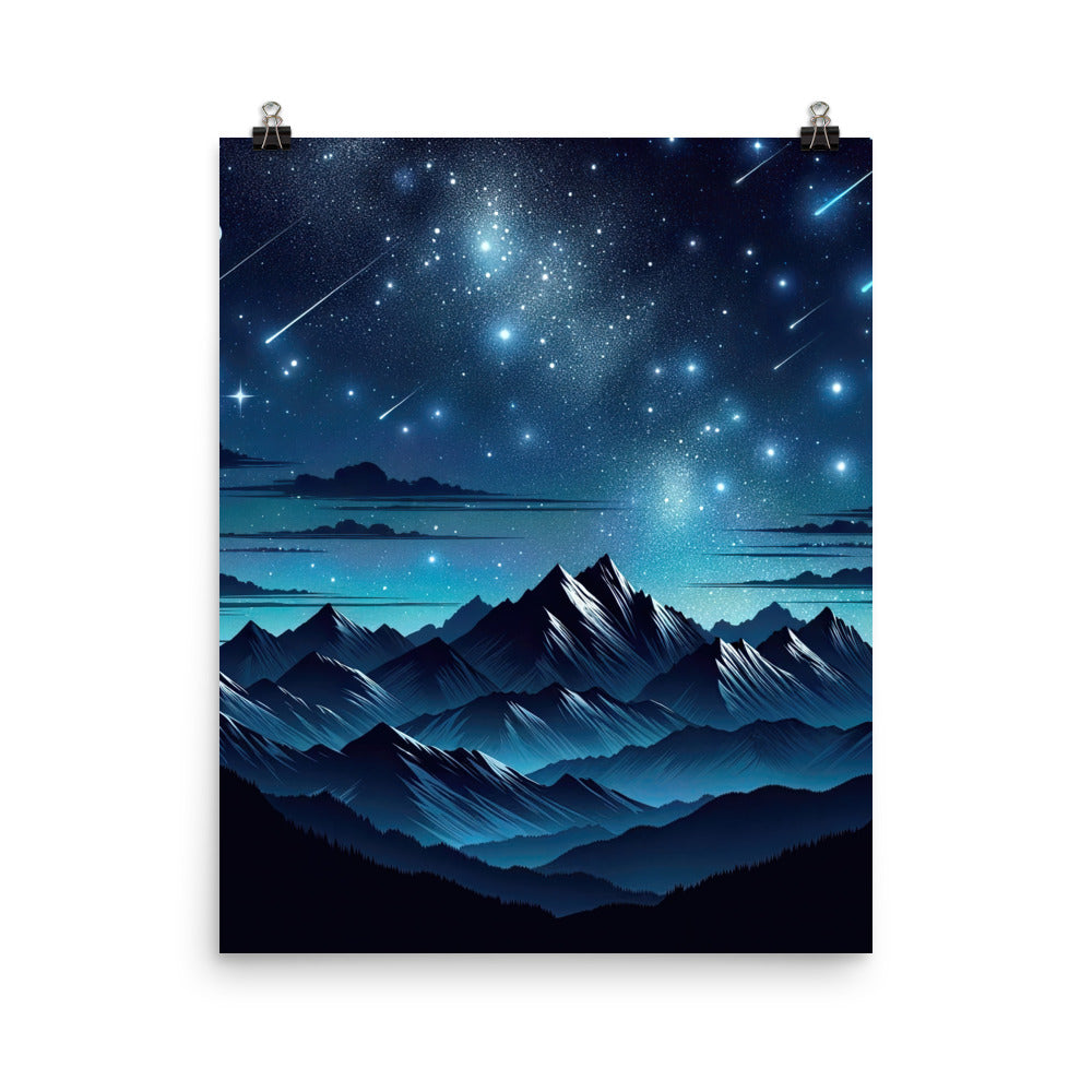 Alpen unter Sternenhimmel mit glitzernden Sternen und Meteoren - Poster berge xxx yyy zzz 40.6 x 50.8 cm