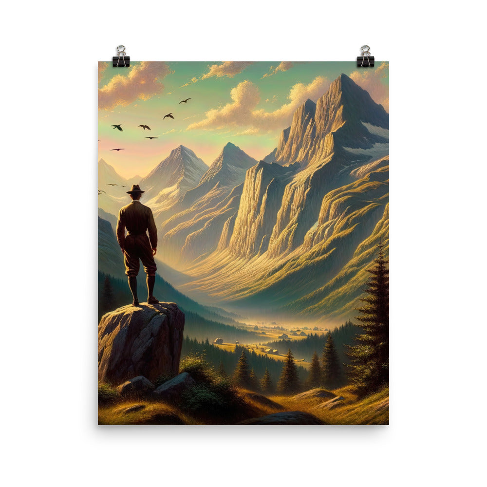 Ölgemälde eines Schweizer Wanderers in den Alpen bei goldenem Sonnenlicht - Poster wandern xxx yyy zzz 40.6 x 50.8 cm