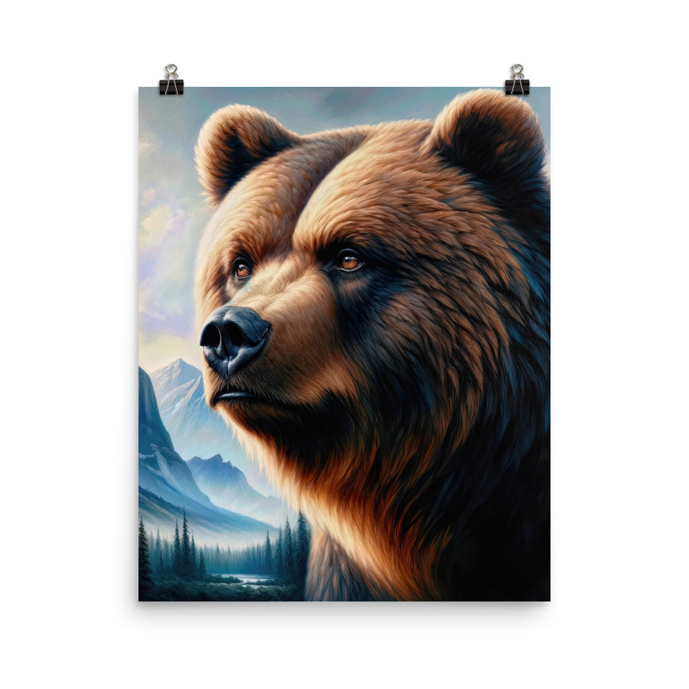Ölgemälde, das das Gesicht eines starken realistischen Bären einfängt. Porträt - Poster camping xxx yyy zzz 40.6 x 50.8 cm