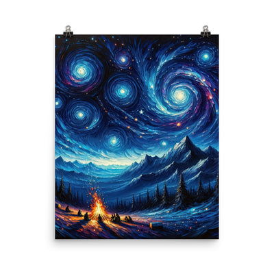 Sternennacht über den Alpen inspiriertes Ölgemälde, mystischer Nachthimmel in Blau - Poster camping xxx yyy zzz 40.6 x 50.8 cm