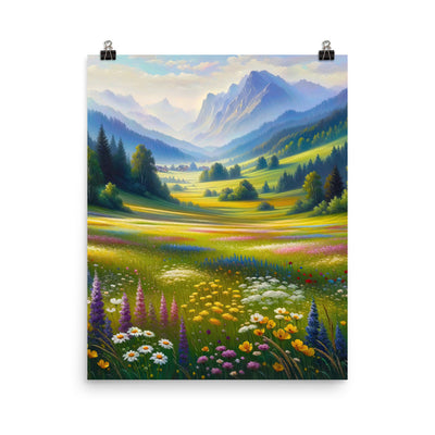 Ölgemälde einer Almwiese, Meer aus Wildblumen in Gelb- und Lilatönen - Poster berge xxx yyy zzz 40.6 x 50.8 cm