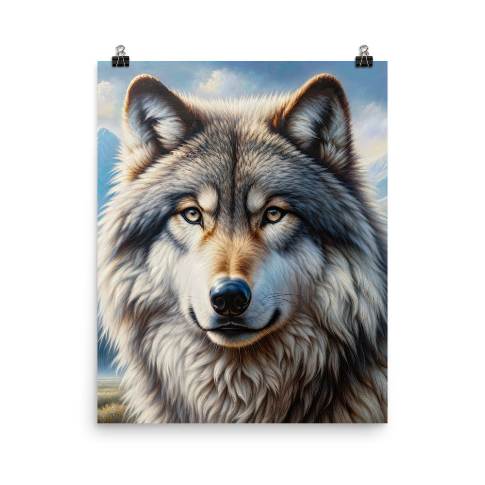 Porträt-Ölgemälde eines prächtigen Wolfes mit faszinierenden Augen (AN) - Poster xxx yyy zzz 40.6 x 50.8 cm