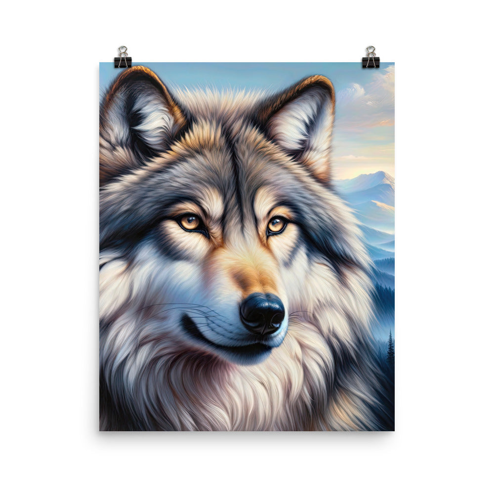 Ölgemäldeporträt eines majestätischen Wolfes mit intensiven Augen in der Berglandschaft (AN) - Poster xxx yyy zzz 40.6 x 50.8 cm