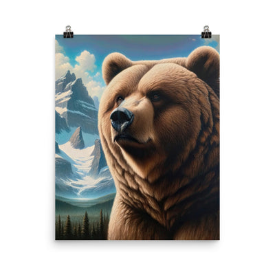 Realistisches Ölgemälde eines männlichen Bären in den Bergen mit Fokus auf Stärke und Schärfe - Poster camping xxx yyy zzz 40.6 x 50.8 cm