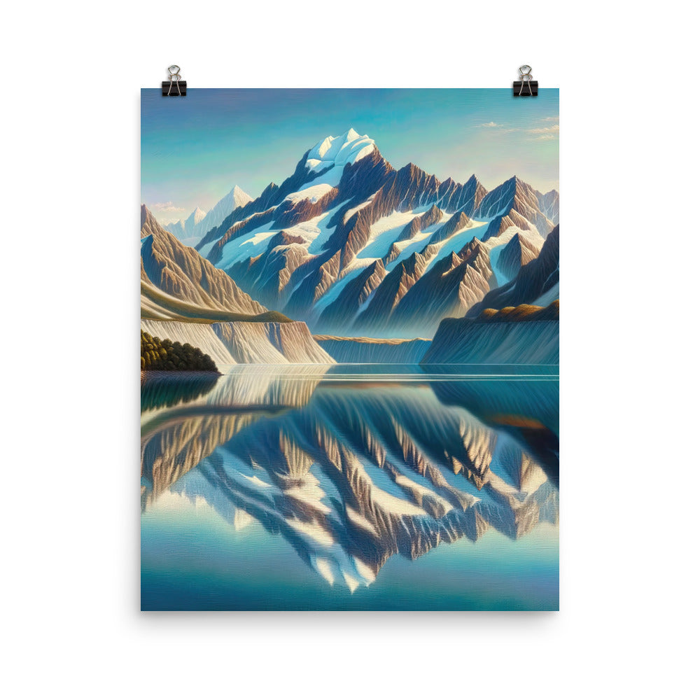 Ölgemälde eines unberührten Sees, der die Bergkette spiegelt - Poster berge xxx yyy zzz 40.6 x 50.8 cm