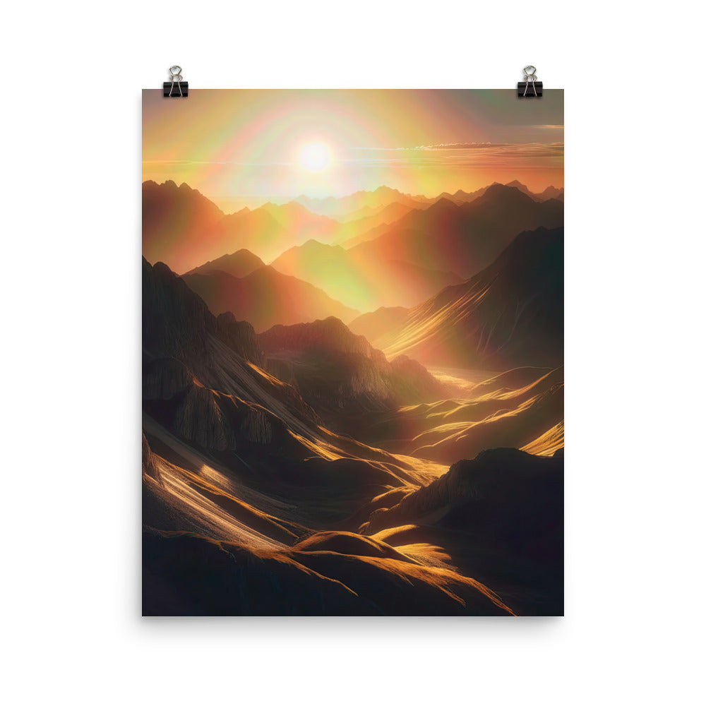 Foto der goldenen Stunde in den Bergen mit warmem Schein über zerklüftetem Gelände - Poster berge xxx yyy zzz 40.6 x 50.8 cm