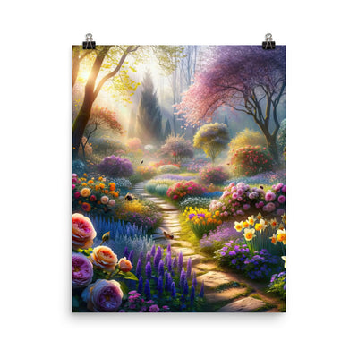 Foto einer Gartenszene im Frühling mit Weg durch blühende Rosen und Veilchen - Poster camping xxx yyy zzz 40.6 x 50.8 cm