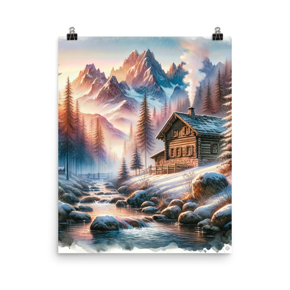 Aquarell einer Alpenszene im Morgengrauen, Haus in den Bergen - Poster berge xxx yyy zzz 40.6 x 50.8 cm