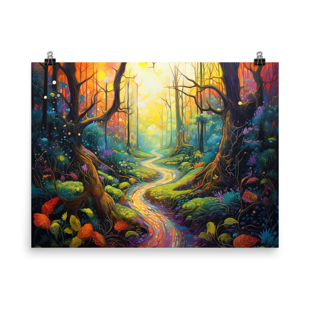Wald und Wanderweg - Bunte, farbenfrohe Malerei - Poster camping xxx 45.7 x 61 cm