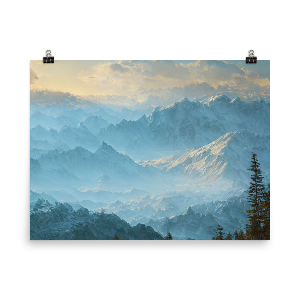Schöne Berge mit Nebel bedeckt - Ölmalerei - Poster berge xxx 45.7 x 61 cm