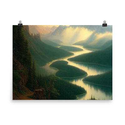 Landschaft mit Bergen, See und viel grüne Natur - Malerei - Poster berge xxx 45.7 x 61 cm