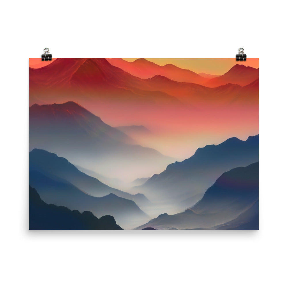 Sonnteruntergang, Gebirge und Nebel - Landschaftsmalerei - Poster berge xxx 45.7 x 61 cm