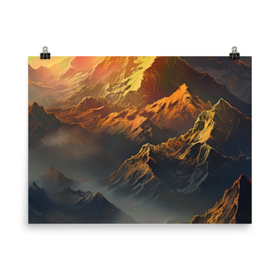 Wunderschöne Himalaya Gebirge im Nebel und Sonnenuntergang - Malerei - Poster berge xxx 45.7 x 61 cm