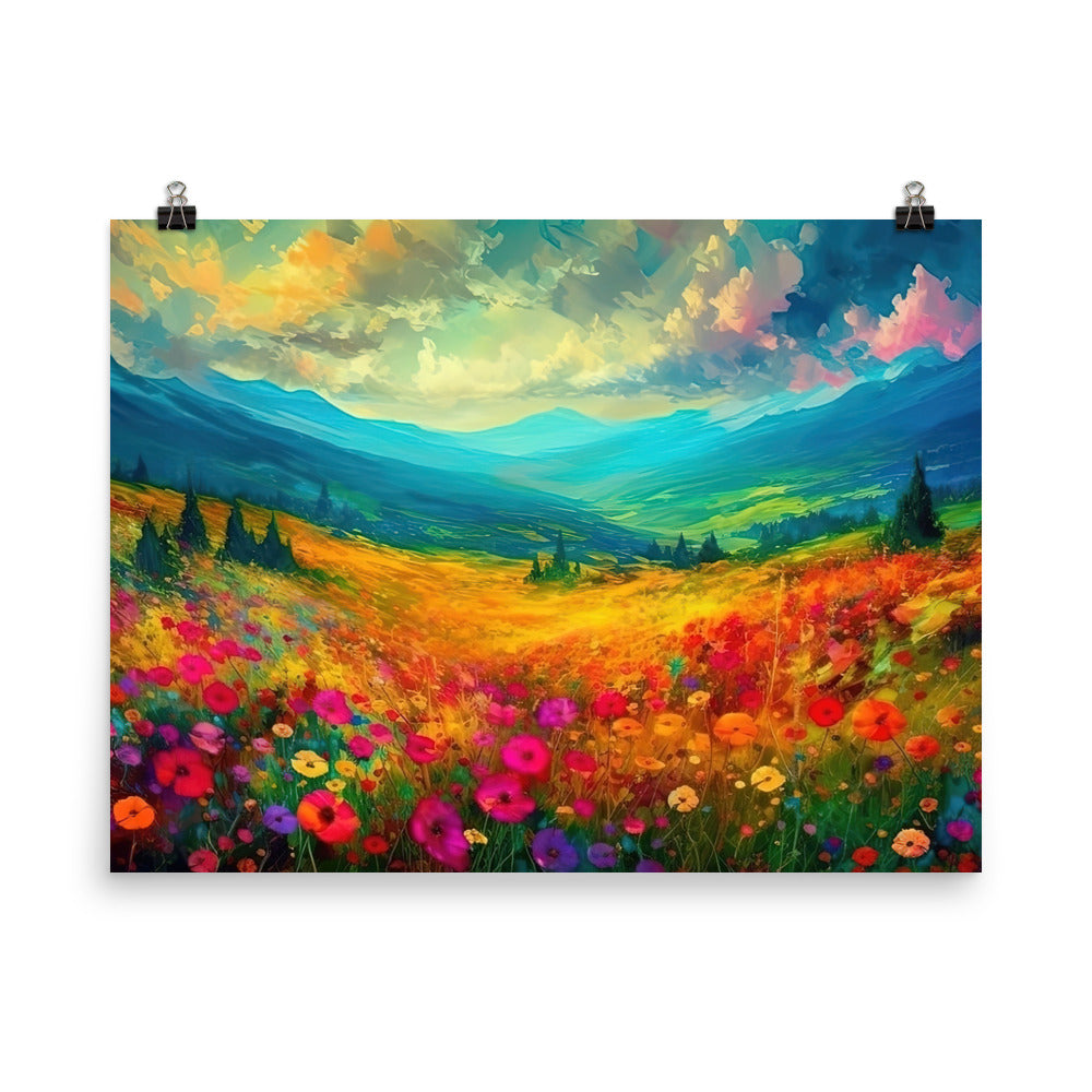 Berglandschaft und schöne farbige Blumen - Malerei - Poster berge xxx 45.7 x 61 cm