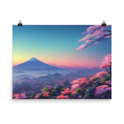 Berg und Wald mit pinken Bäumen - Landschaftsmalerei - Poster berge xxx 45.7 x 61 cm